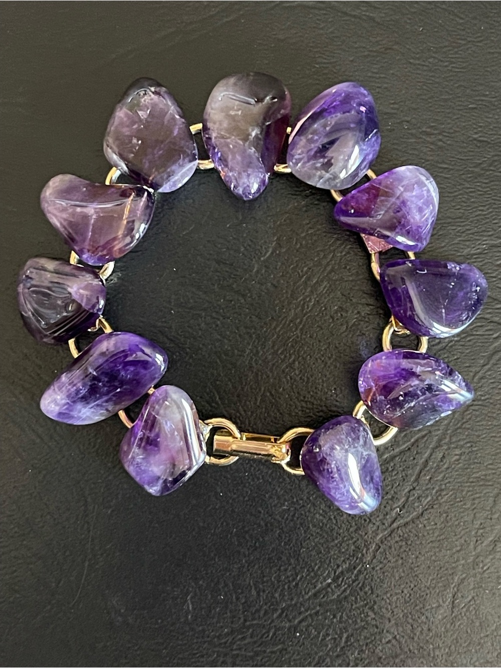 Vintage Purple Amethyst rock Stone panel link Bracelet.